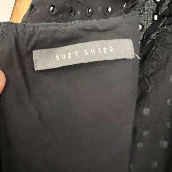 Suzy Shier Black Embroidered Eyelet Square Neck Puff Sleeve Mini Dress Sz XS - Picture 11 of 14